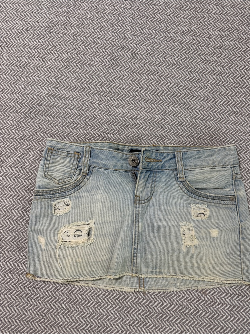 Guess Light Blue Distressed Denim Mini Skirt